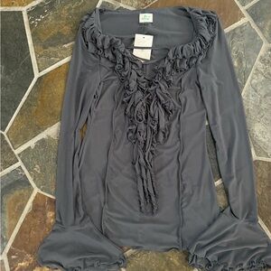 Elegant Ruffled Charcoal Blouse